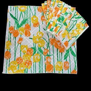 Lot of 14 Cloth Napkins Tulips Floral Yellow Orange 17" x 17" Dining Luncheon